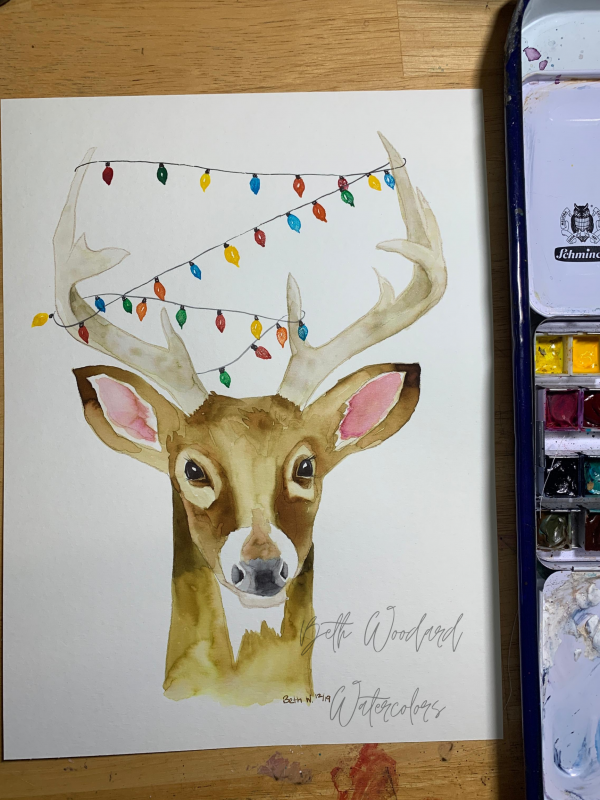festive buck watercolor