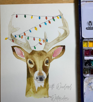 festive buck watercolor