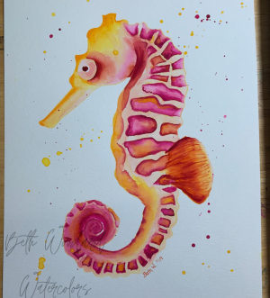 Splatter Seahorse watercolor