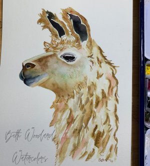 golden llama watercolor