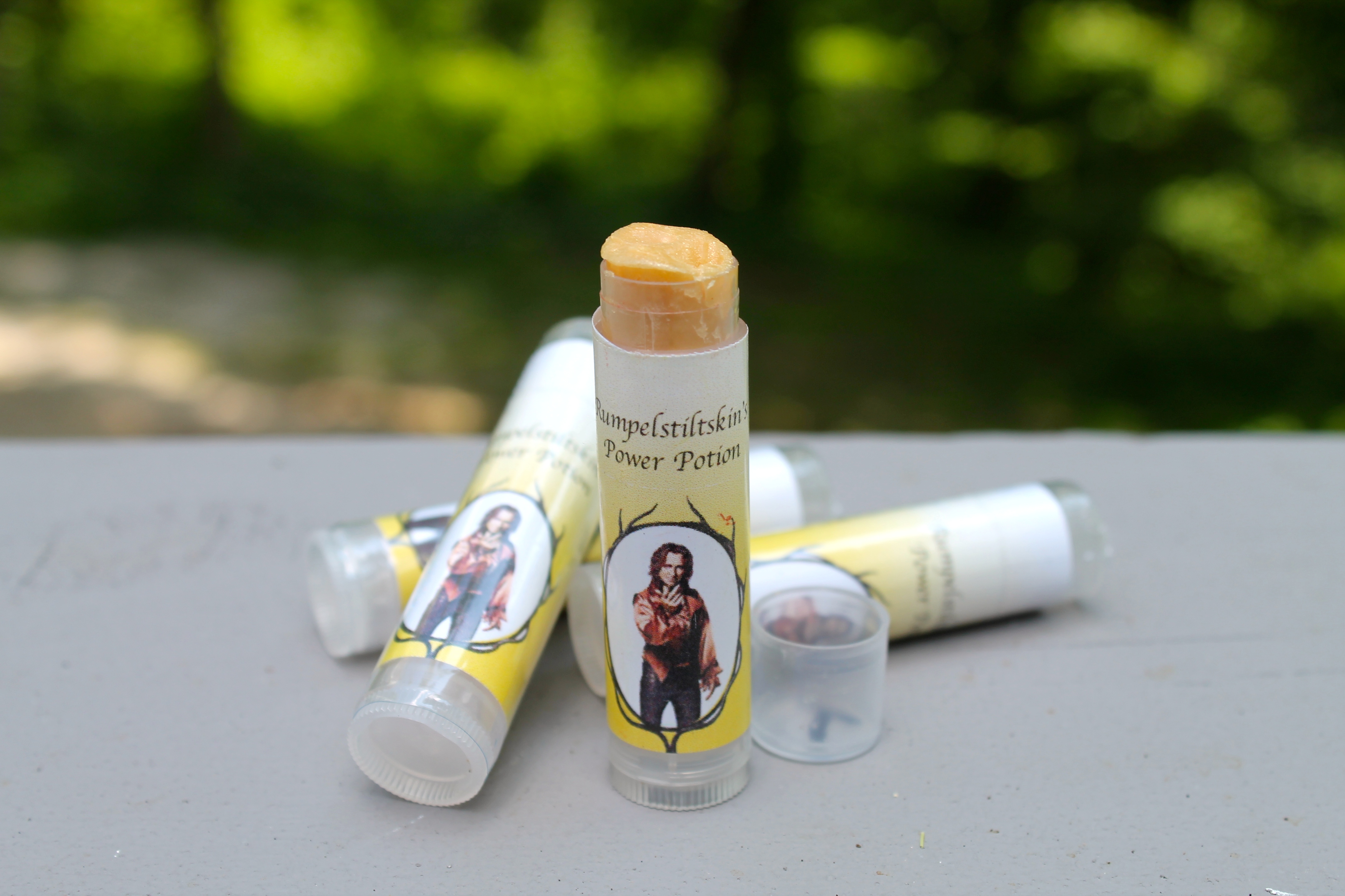 Rumpelstiltskin's Power potion lip balm in cinnamon scent with Cayenne