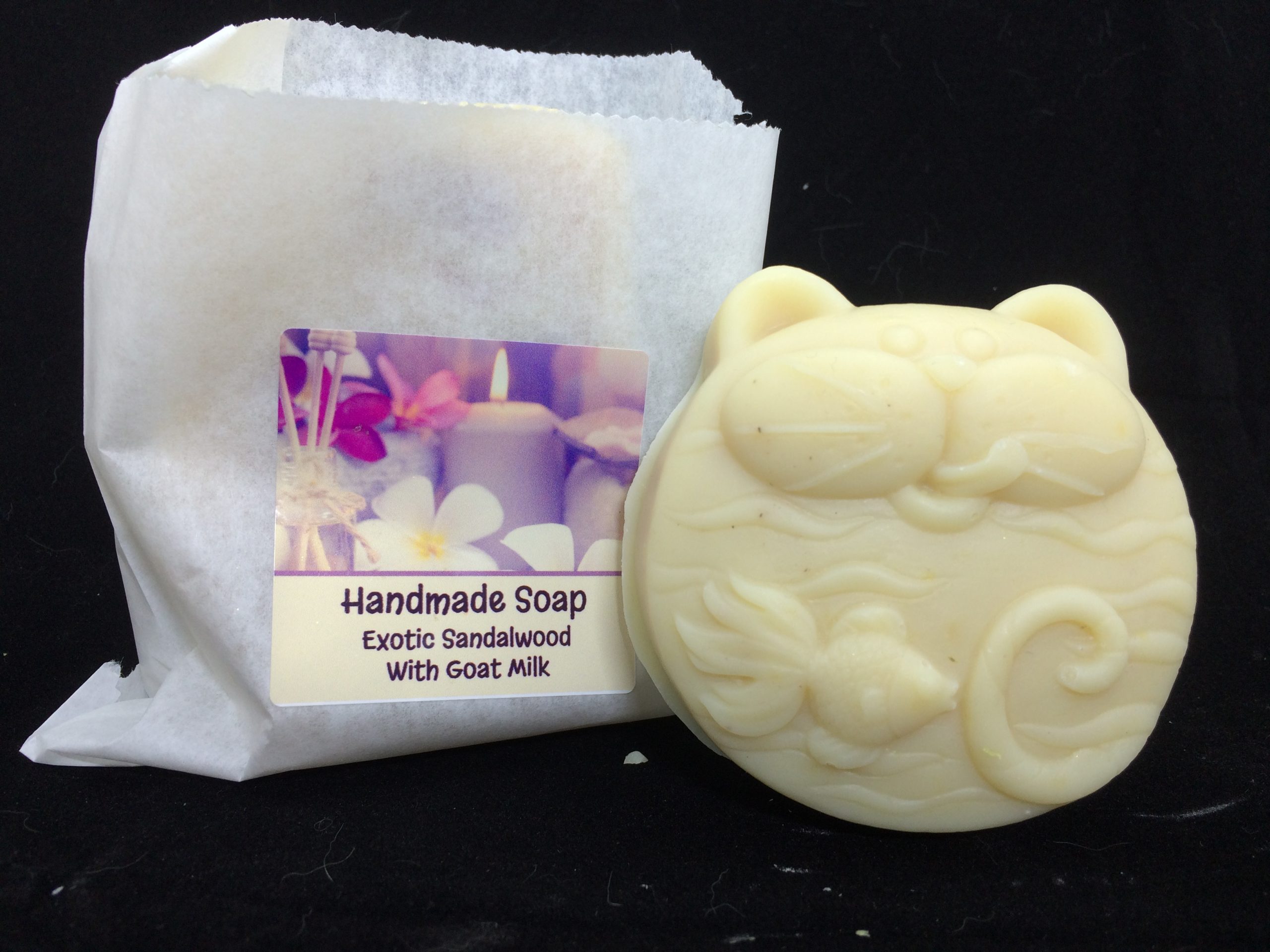 Sandalwood handmade soap with goat milk cat mold