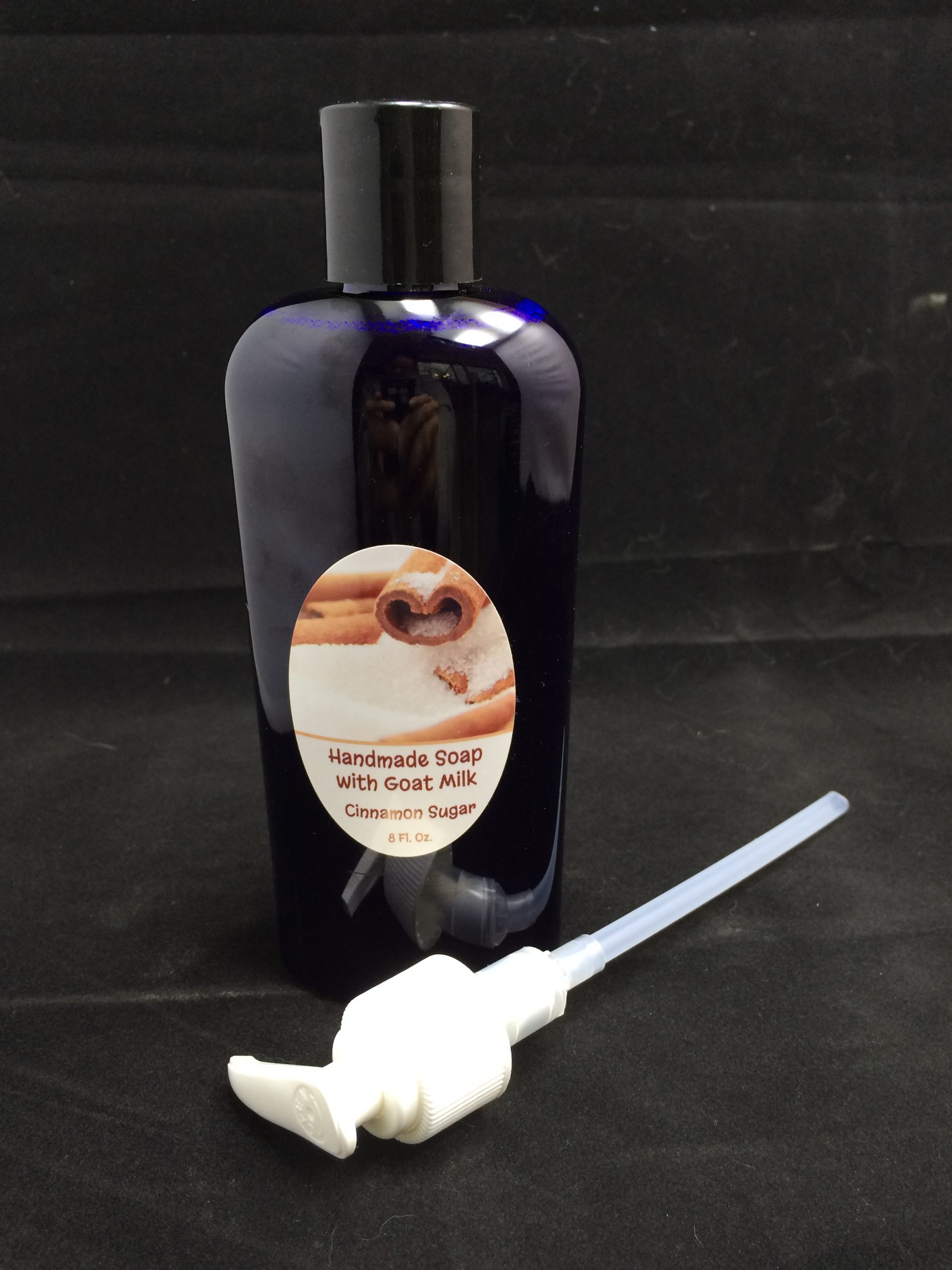 liquid soap with goat milk in cinnamon sugar scent with pump attachment