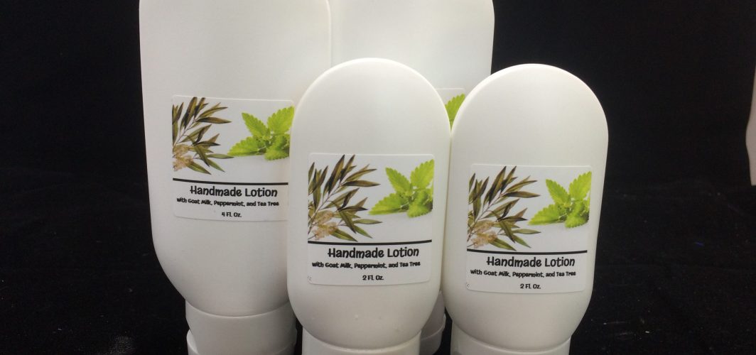 handmade lotion with goat milk, peppermint, and tea tree