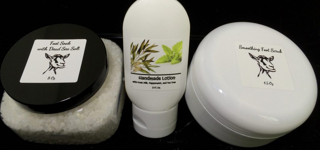 soft feet kit with salts, scrub, and lotion